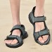 Men Beach PU Leather Non Slip Hook Loop Opened Toe Outdoor Sandals