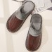 Men Leather Warm Plush Lining Non  slip Soft Home Slippers