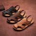 Men Closed Toe Cowhide Leather Slip On Outdoor Casual Slipper Sandals