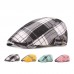 Men Cotton Plaid Pattern Sunshade Short Brim Casual Vintage Forward Hats Beret Flat Caps