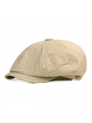 Men Cotton Plaid Pattern Casual Octagonal Hats Painter Hats Beret Flat Caps