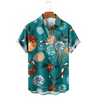 Christmas Graphic Print Short Sleeve Shirt with Hairy Branches